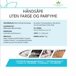 Håndsåpe u/farge og parfyme i pose